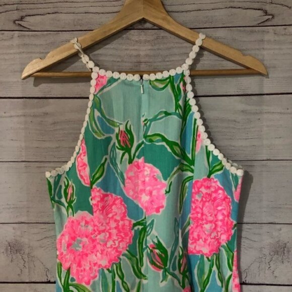 Lilly Pulitzer Pearl Shift Hight Neck Shift Dress Poolside Blue Green Floral 4 - Picture 5 of 7